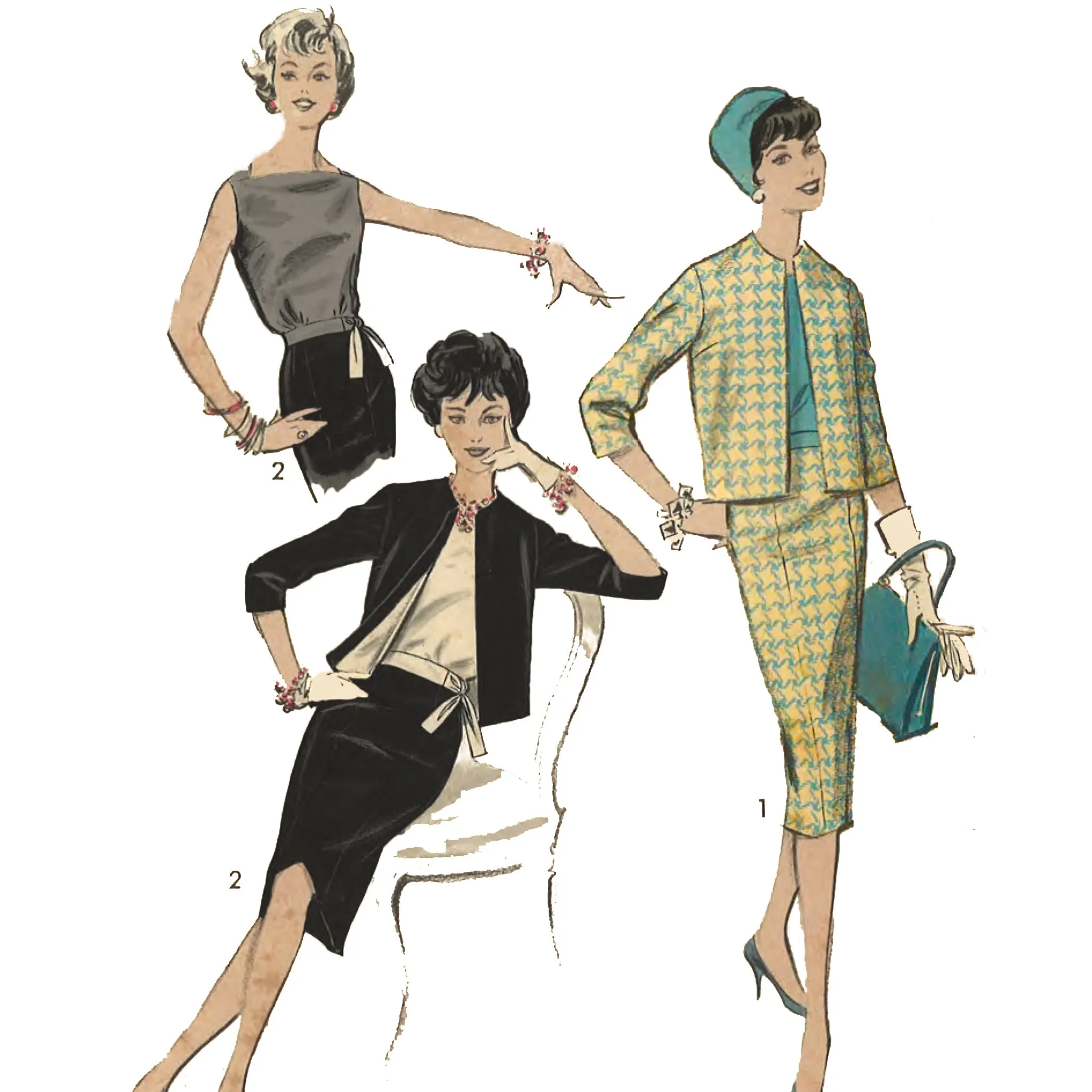 1950s Pattern, Magic Jackie Suit, Blouse, Wiggle, Pencil Skirt - Bust 32" (81.3cm)