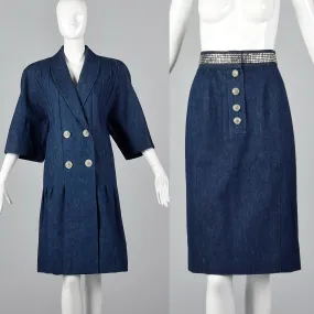 1980s Galanos Denim Set with Rhinestone Detail