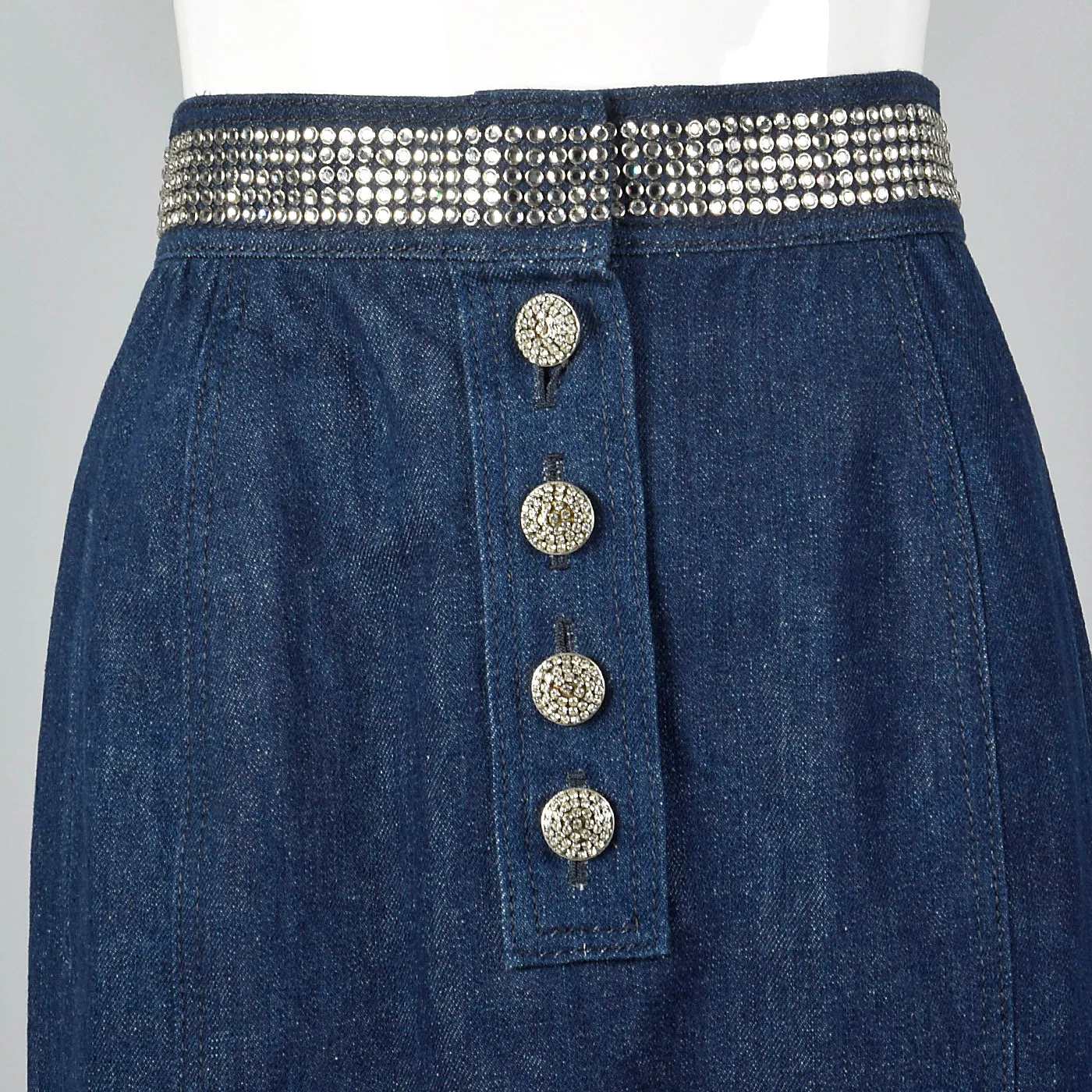 1980s Galanos Denim Set with Rhinestone Detail