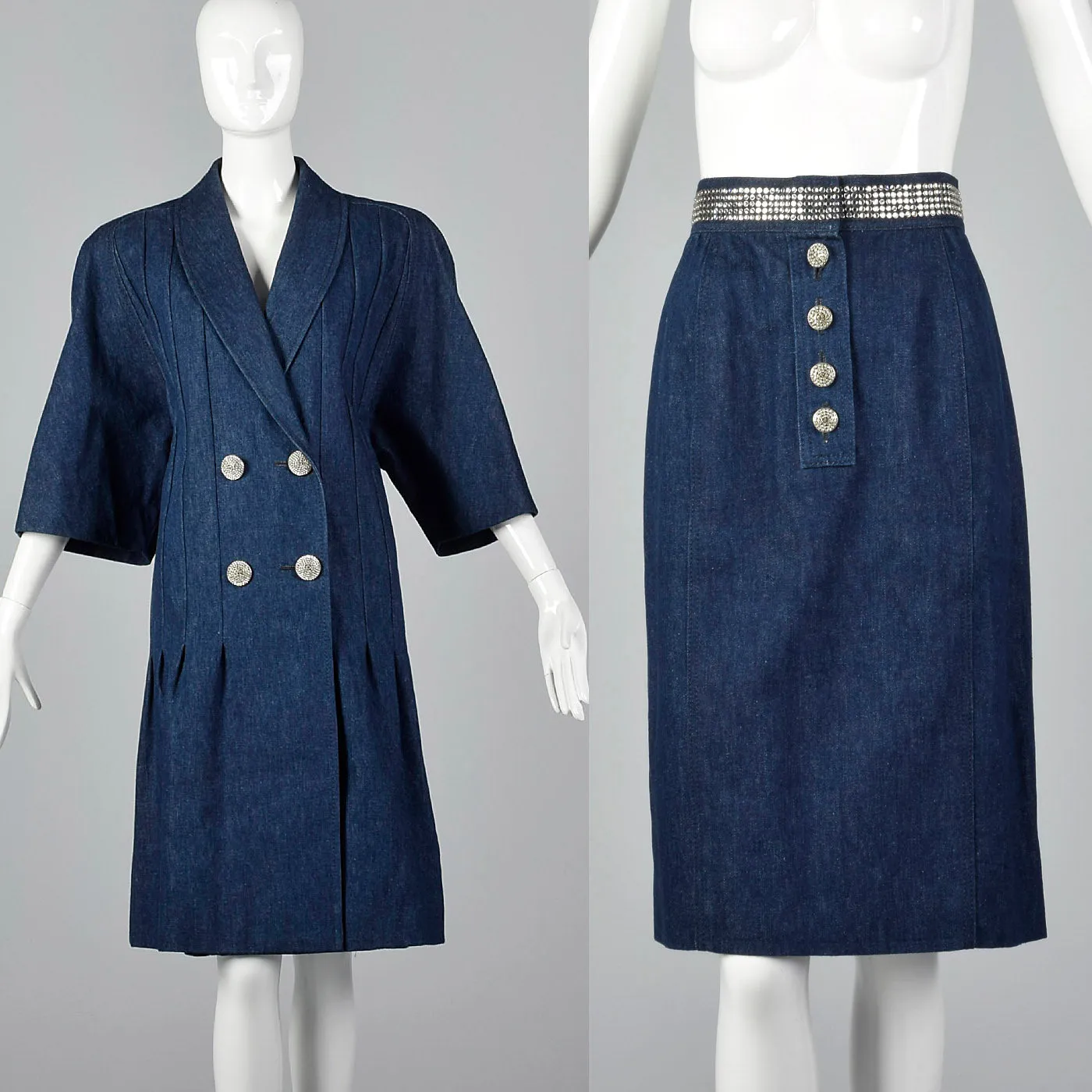 1980s Galanos Denim Set with Rhinestone Detail