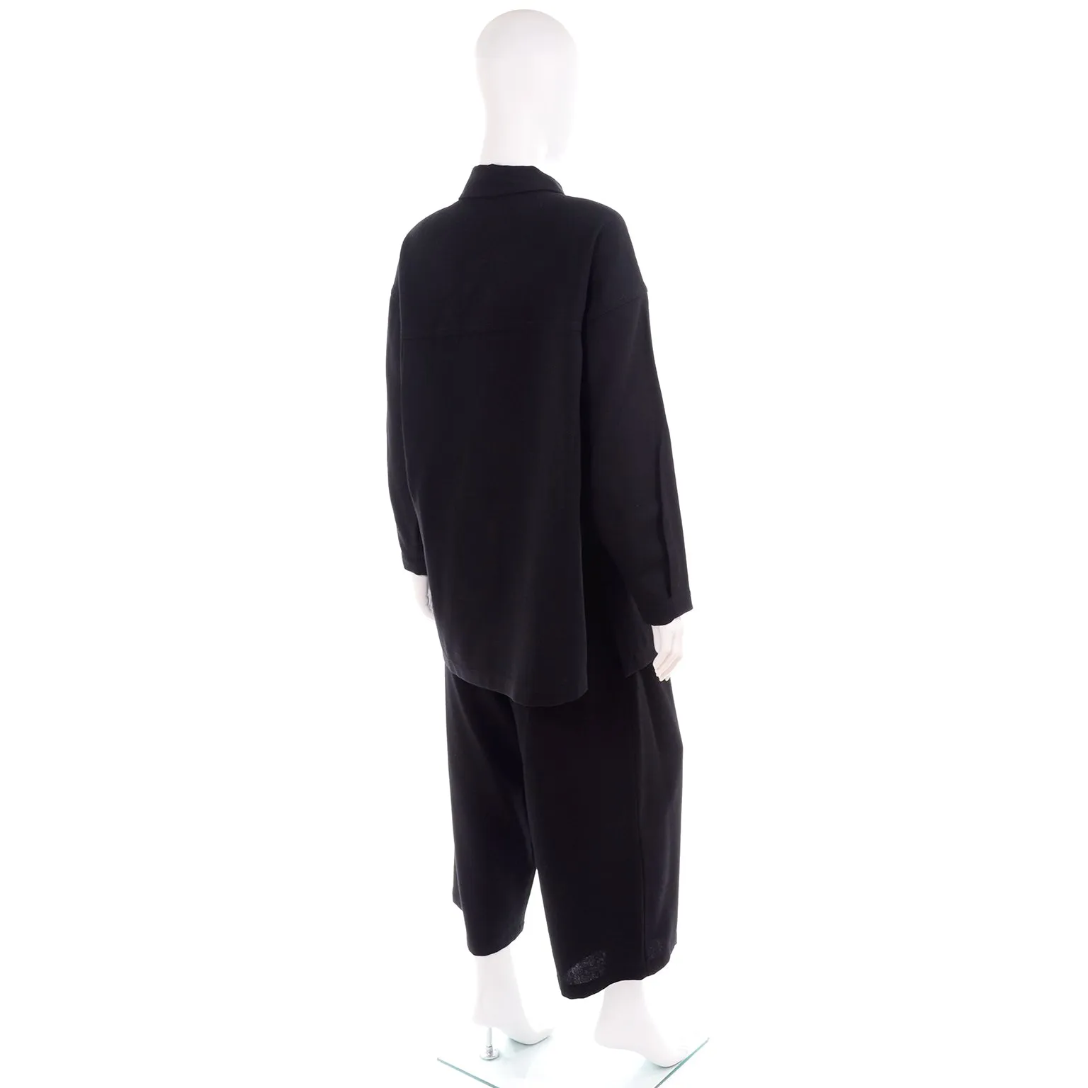 1980s Opus 204 Lightweight Black Wool Jacket & Wide Leg Pants S/M