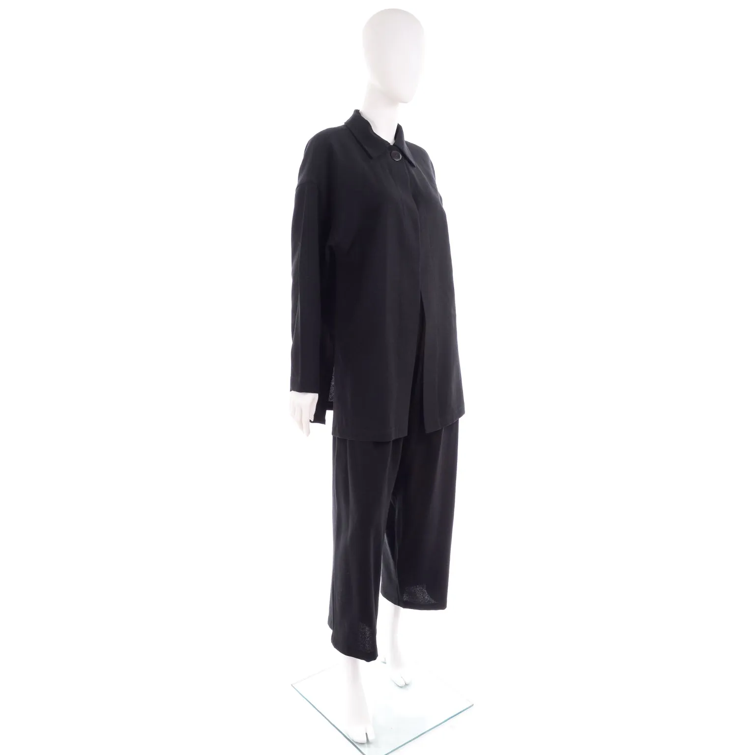 1980s Opus 204 Lightweight Black Wool Jacket & Wide Leg Pants S/M
