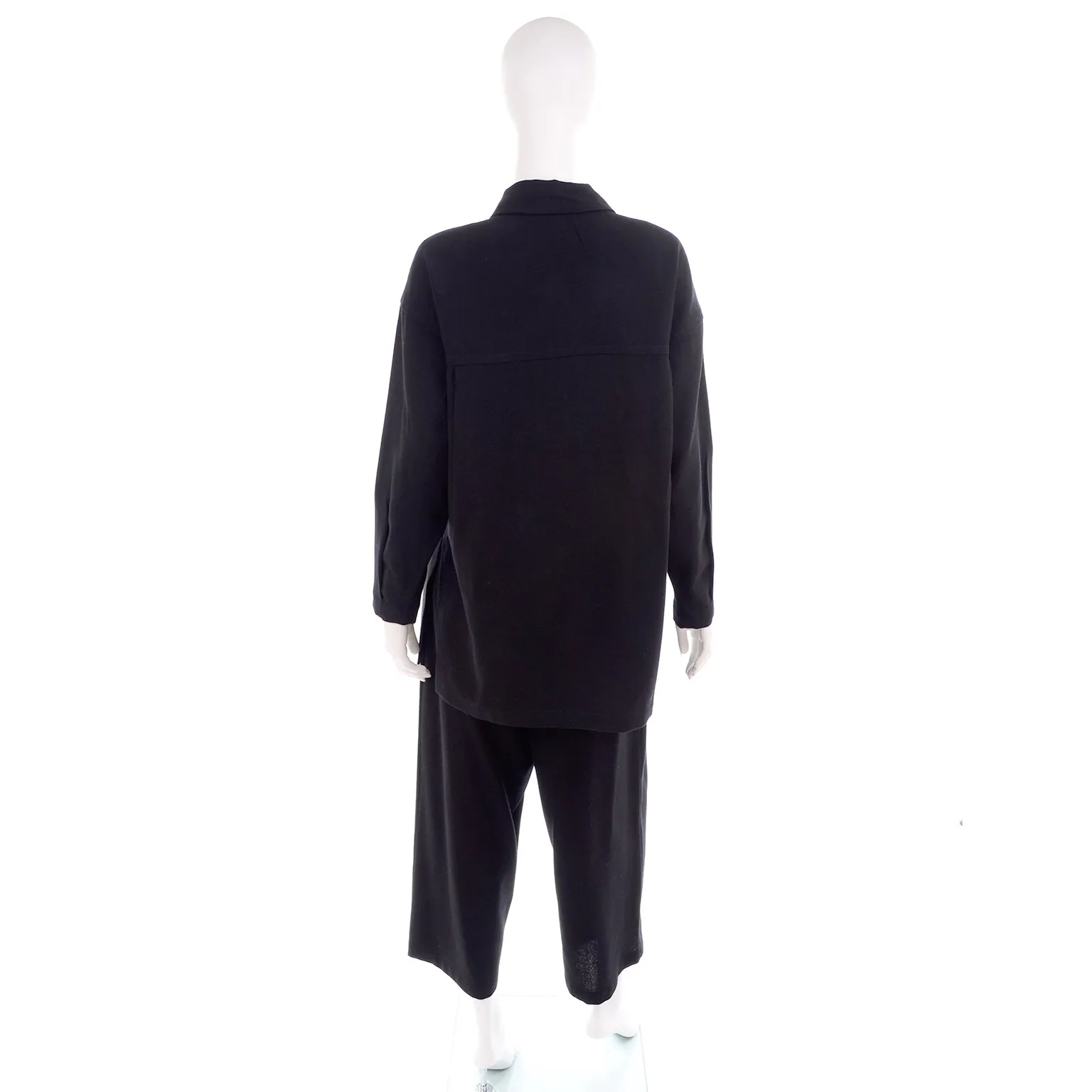 1980s Opus 204 Lightweight Black Wool Jacket & Wide Leg Pants S/M