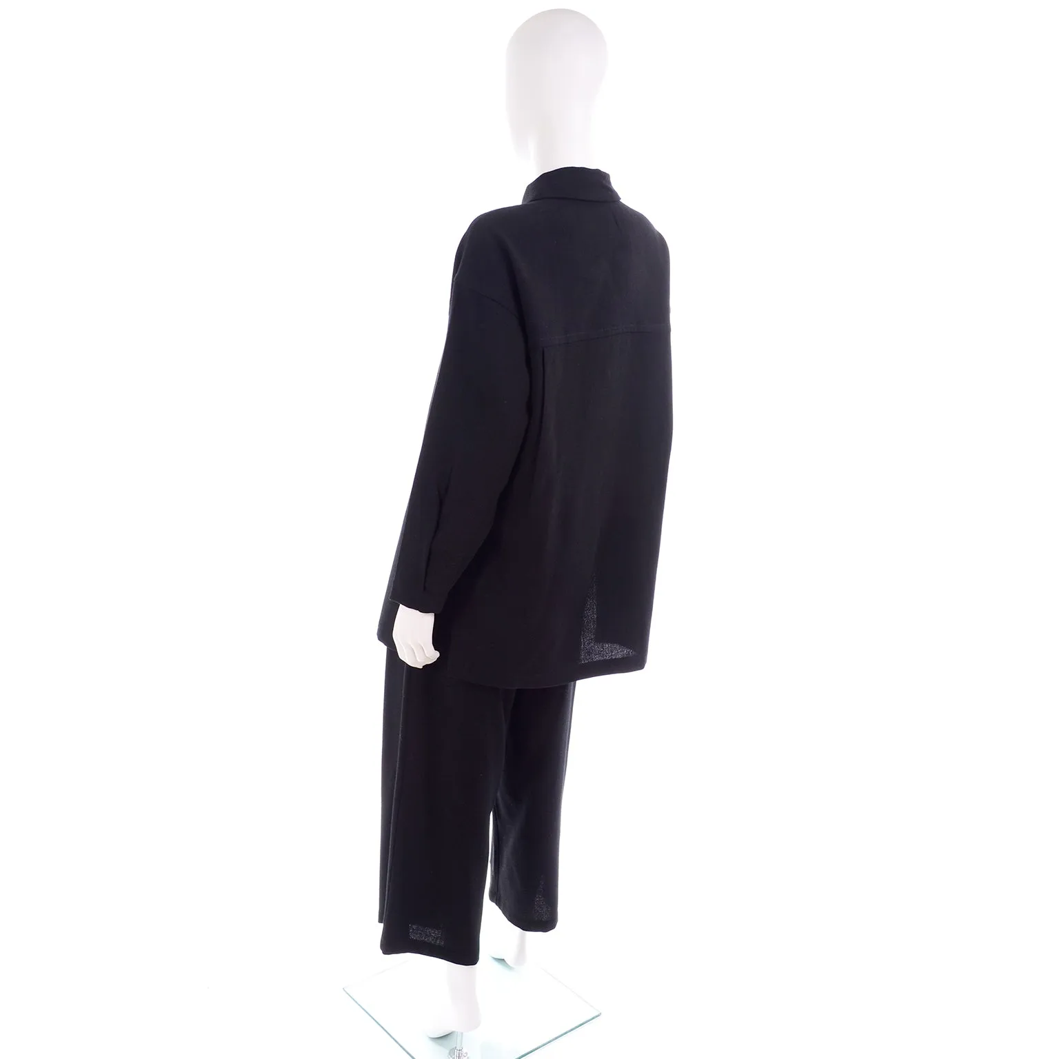 1980s Opus 204 Lightweight Black Wool Jacket & Wide Leg Pants S/M