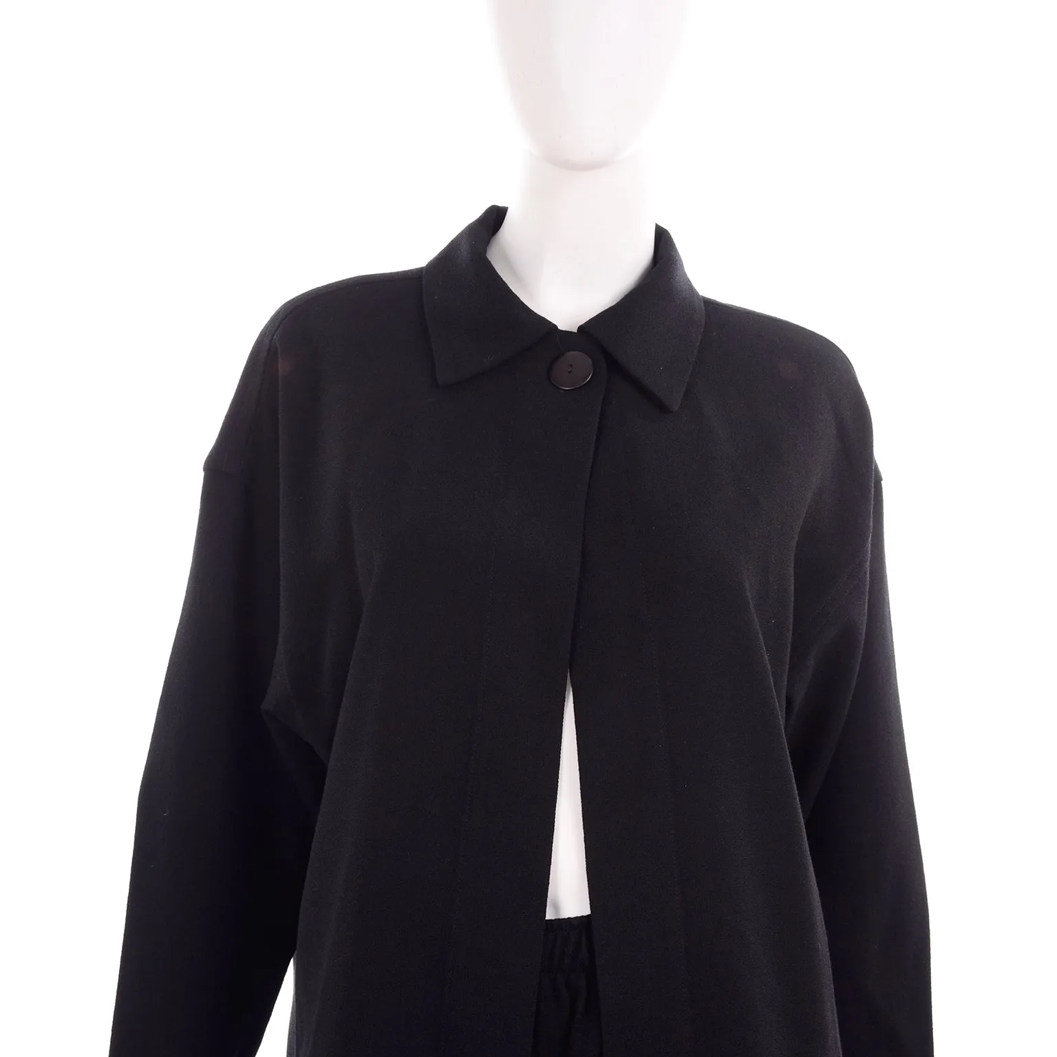 1980s Opus 204 Lightweight Black Wool Jacket & Wide Leg Pants S/M
