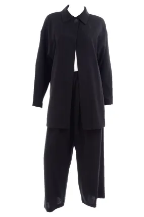 1980s Opus 204 Lightweight Black Wool Jacket & Wide Leg Pants S/M