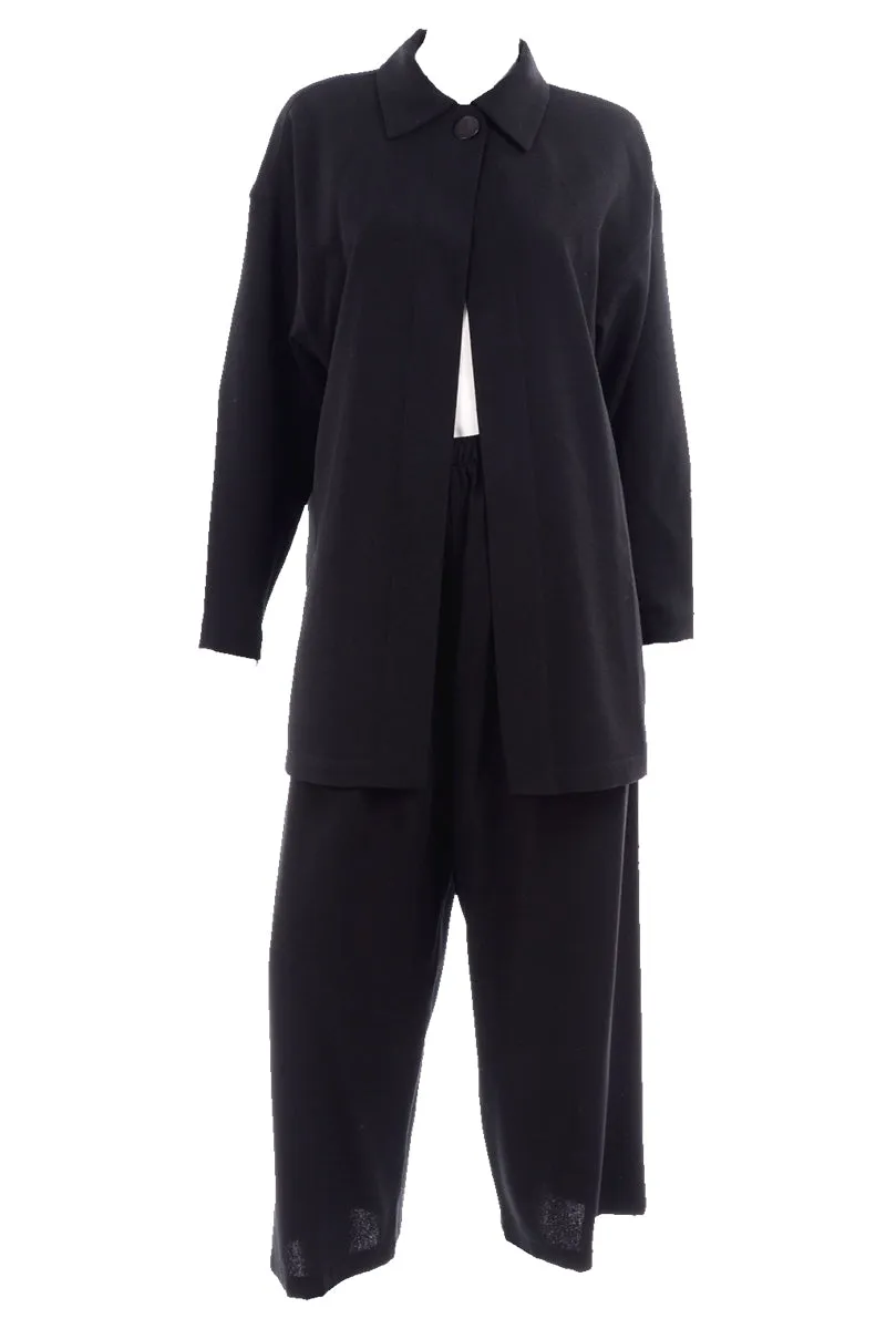 1980s Opus 204 Lightweight Black Wool Jacket & Wide Leg Pants S/M