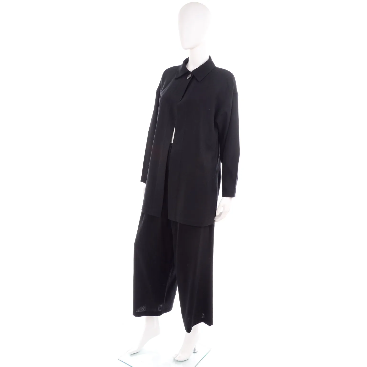 1980s Opus 204 Lightweight Black Wool Jacket & Wide Leg Pants S/M