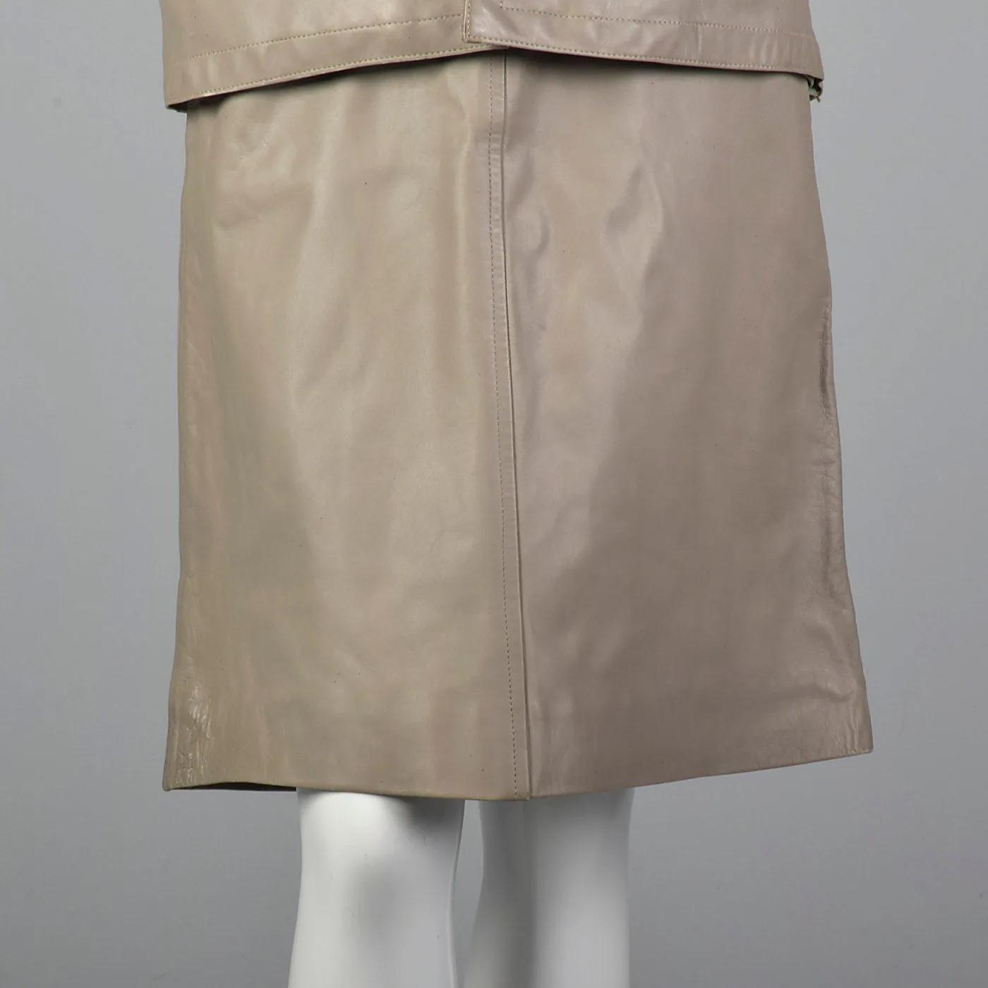 1980s Yves Saint Laurent Rive Gauche Gray Leather Skirt Suit