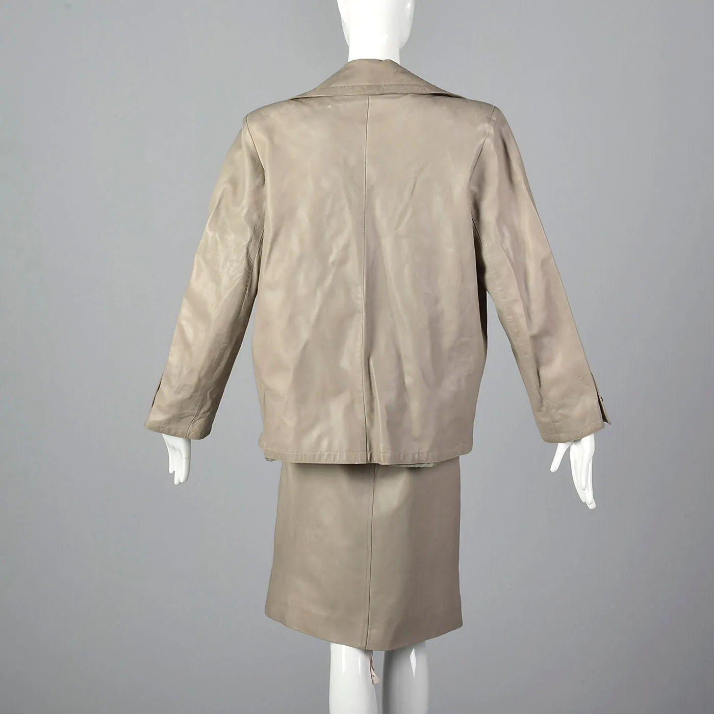 1980s Yves Saint Laurent Rive Gauche Gray Leather Skirt Suit