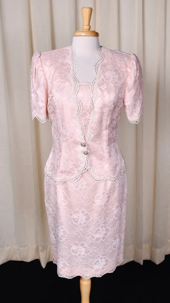 1990s Pink Lace Skirt Suit Set