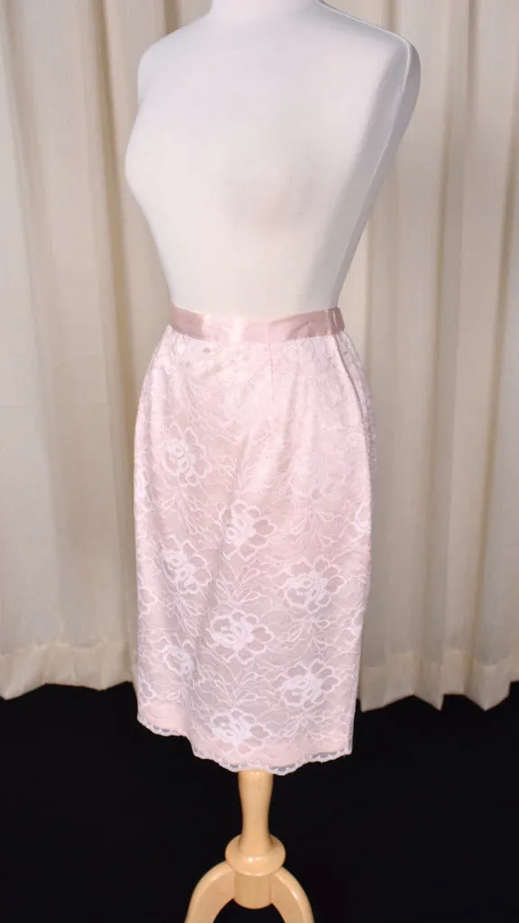 1990s Pink Lace Skirt Suit Set