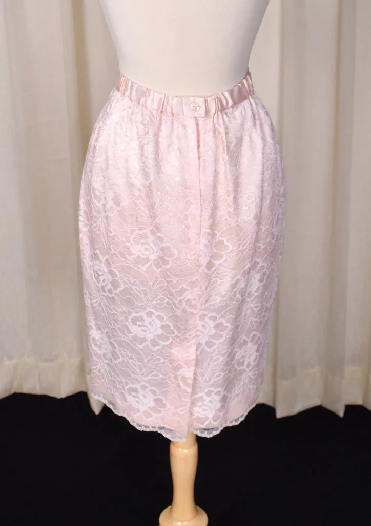 1990s Pink Lace Skirt Suit Set