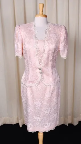 1990s Pink Lace Skirt Suit Set