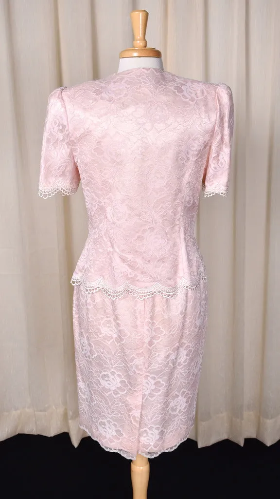 1990s Pink Lace Skirt Suit Set