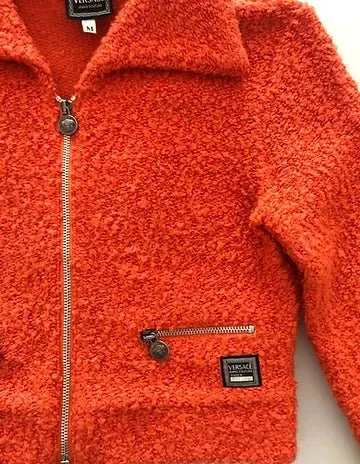 1990s VERSACE ORANGE CROPPED Cotton Blend Medusa Zipped JACKET