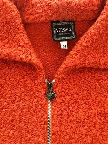 1990s VERSACE ORANGE CROPPED Cotton Blend Medusa Zipped JACKET