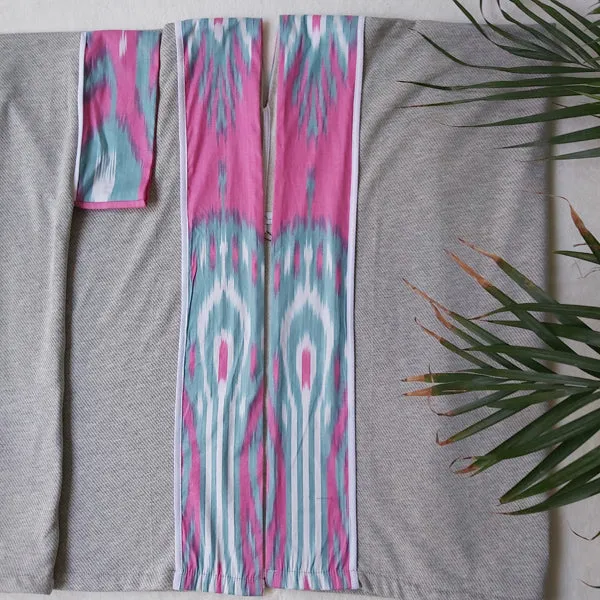 3W22 IKAT Poncho -Grey/Pink