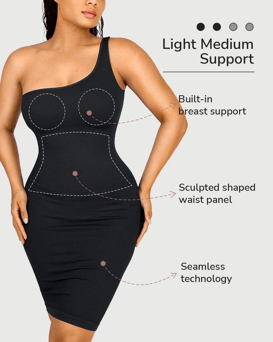 Asymmetrical Bodycon Dress - Seamless Shaping - Black