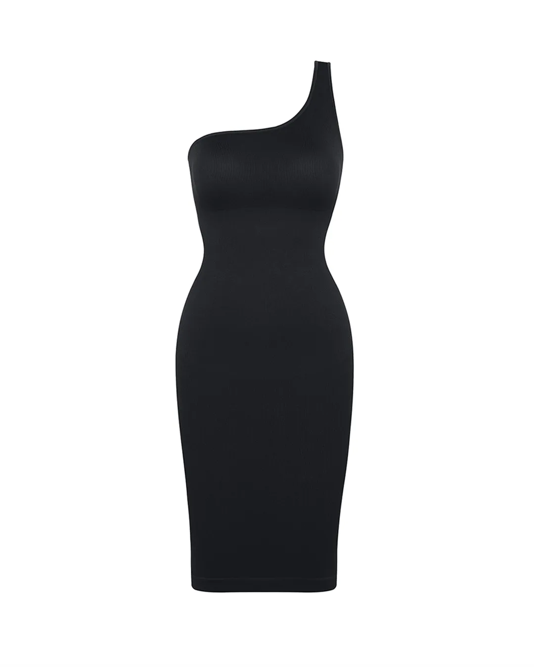 Asymmetrical Bodycon Dress - Seamless Shaping - Black