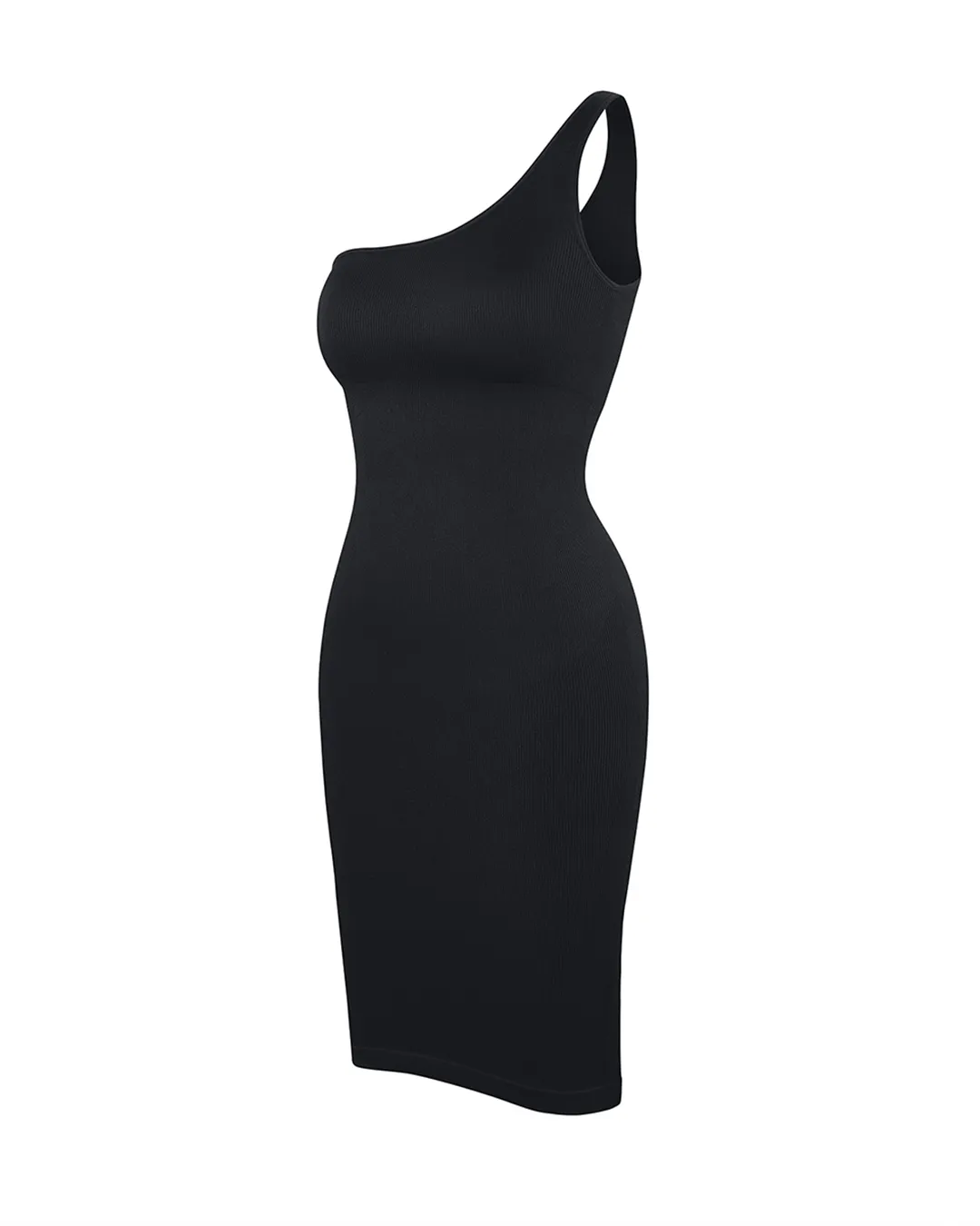 Asymmetrical Bodycon Dress - Seamless Shaping - Black