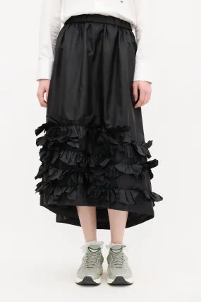 Black Nylon Ruffle Midi Skirt