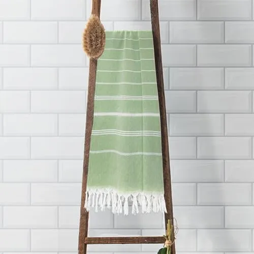cabanana Cotton Turkish Beach Towel - Large 39 x 71 Inch Lightweight Oversized Peshtemal Towel, Portable Prewashed Hammam Towel (Apple Green)