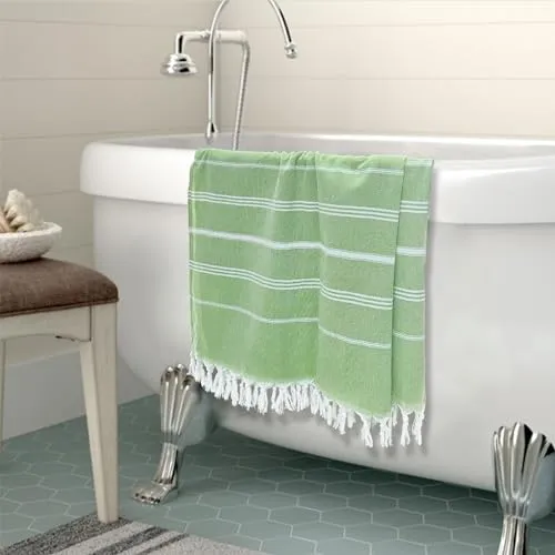 cabanana Cotton Turkish Beach Towel - Large 39 x 71 Inch Lightweight Oversized Peshtemal Towel, Portable Prewashed Hammam Towel (Apple Green)