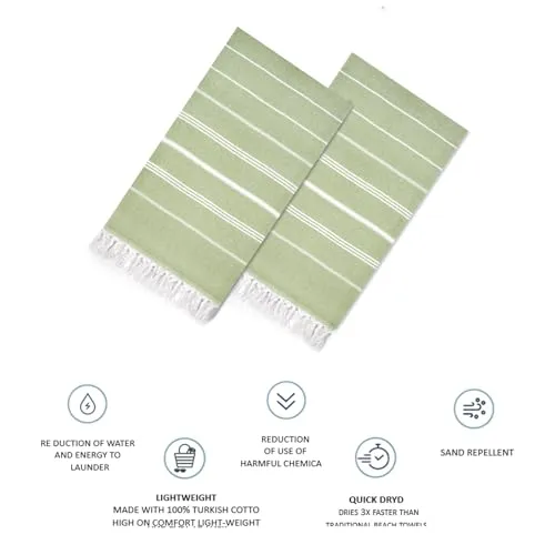 cabanana Cotton Turkish Beach Towel - Large 39 x 71 Inch Lightweight Oversized Peshtemal Towel, Portable Prewashed Hammam Towel (Apple Green)