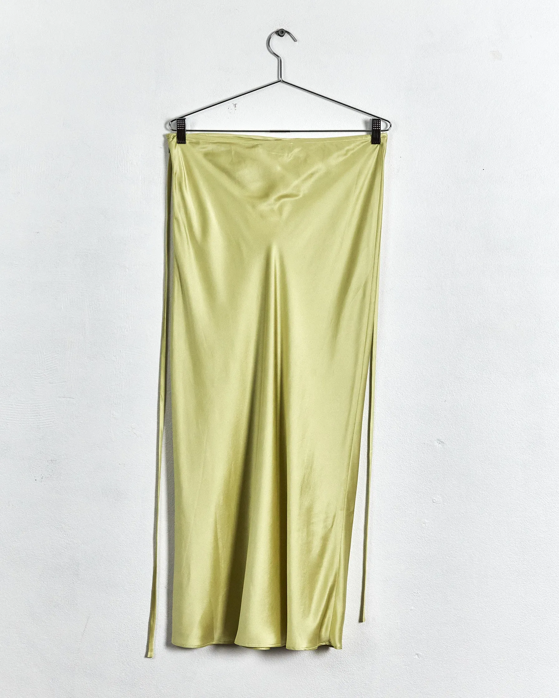 Christopher Esber 'loophole bias tie' silk skirt, zinc yellow, 12