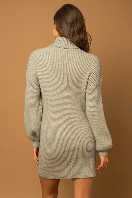 Country Christmas Turtle Neck Balloon Sleeve Sweater Dress