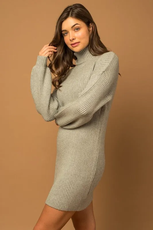 Country Christmas Turtle Neck Balloon Sleeve Sweater Dress