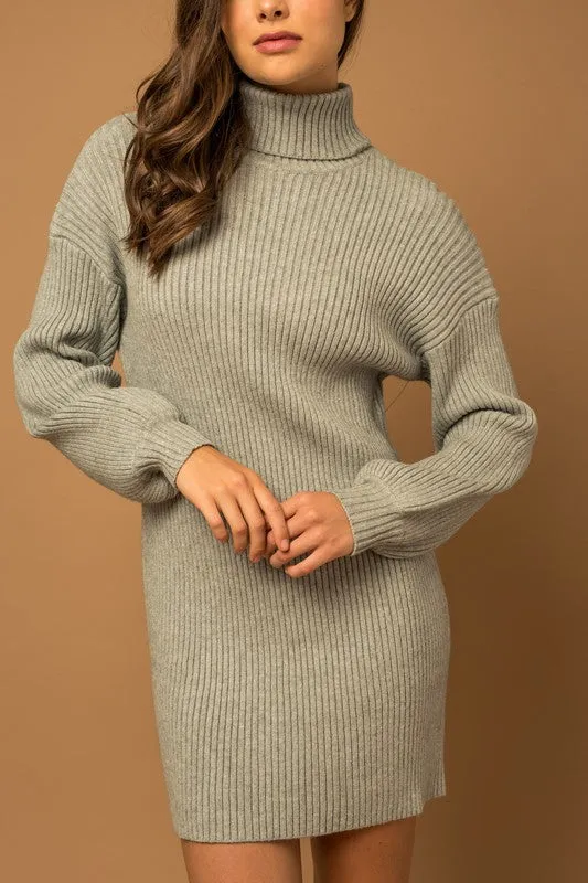 Country Christmas Turtle Neck Balloon Sleeve Sweater Dress