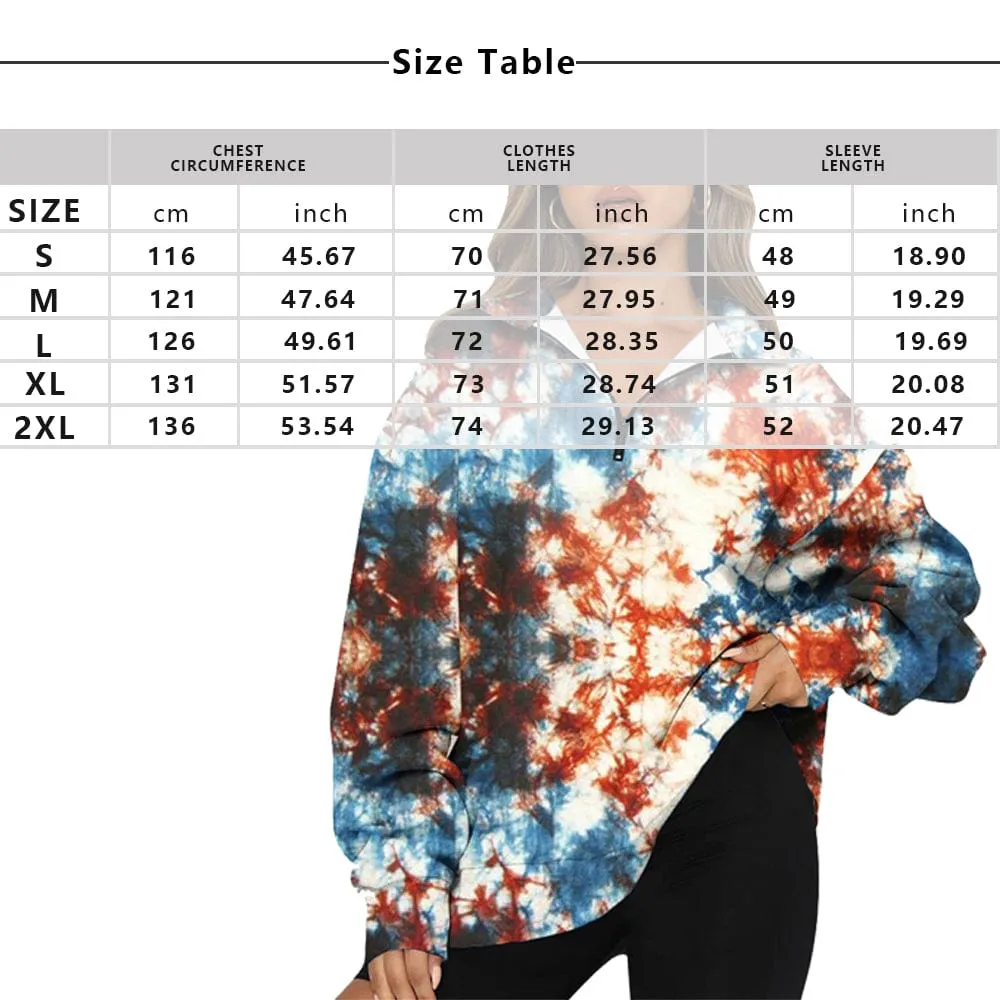Custom Face Christmas Prints Women's Quarter Zip Pullover Sweatshirt - Red