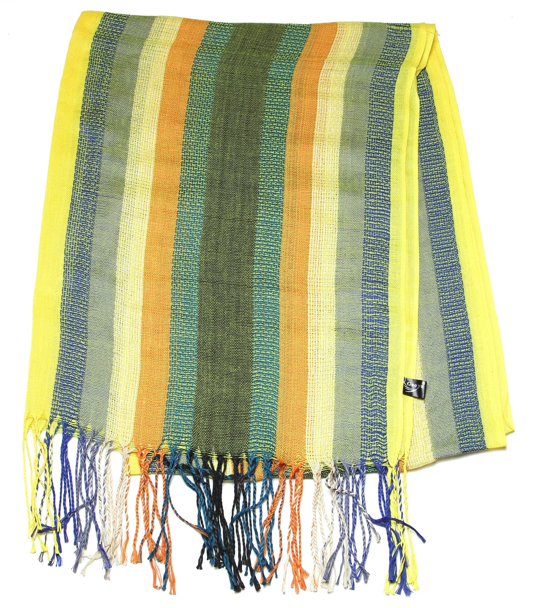 Fair Trade Hand Made Nepal Pashmina Scarf Shawl Striped Yellow Orange
