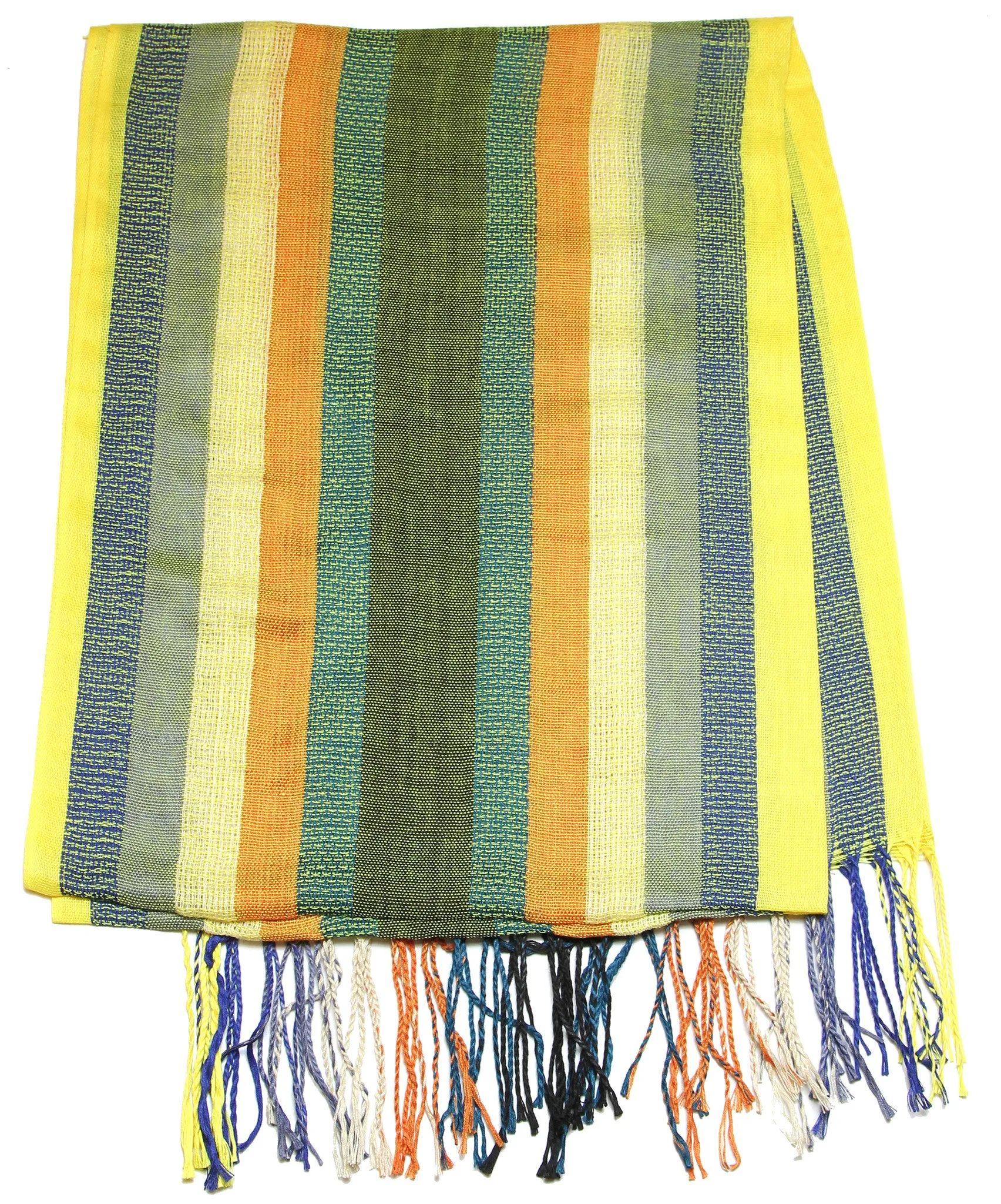 Fair Trade Hand Made Nepal Pashmina Scarf Shawl Striped Yellow Orange