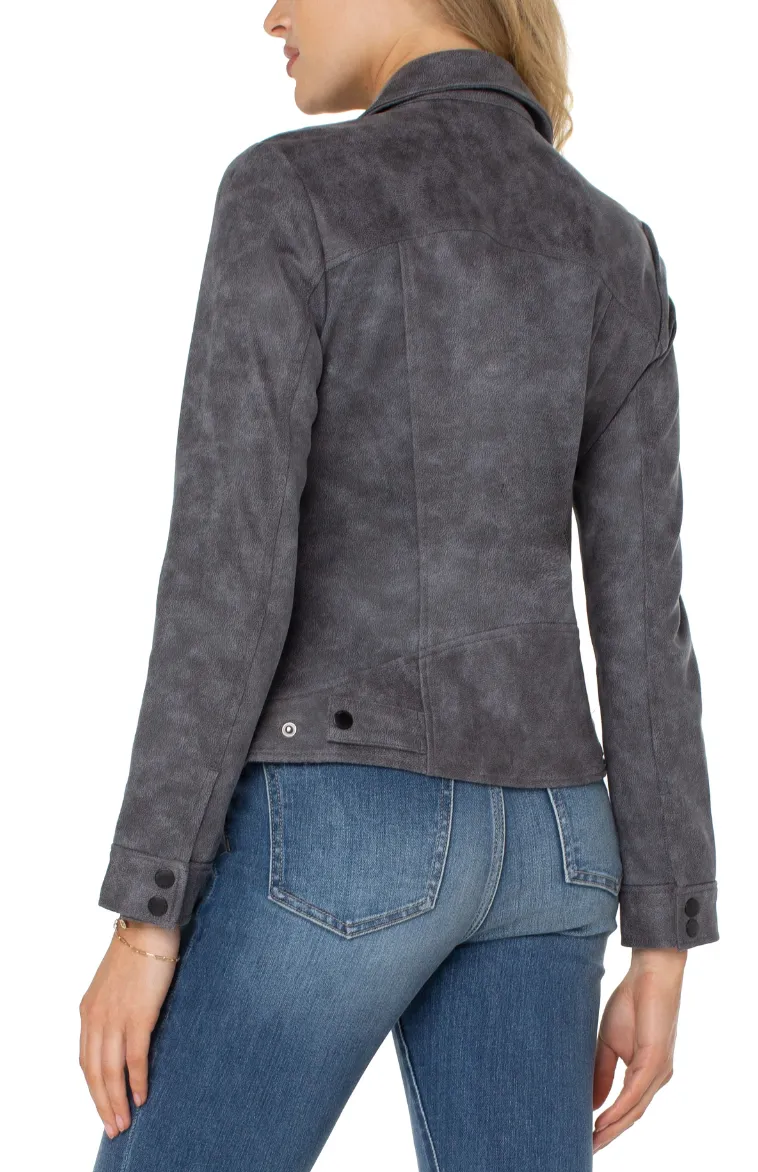Faux Suede Moto Jacket - Grey