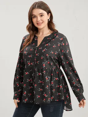 Floral Print Button Up High Low Hem Blouse