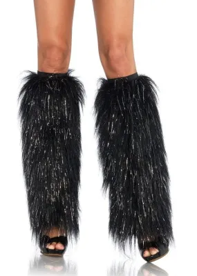 Furry Lurex Leg Warmers Black