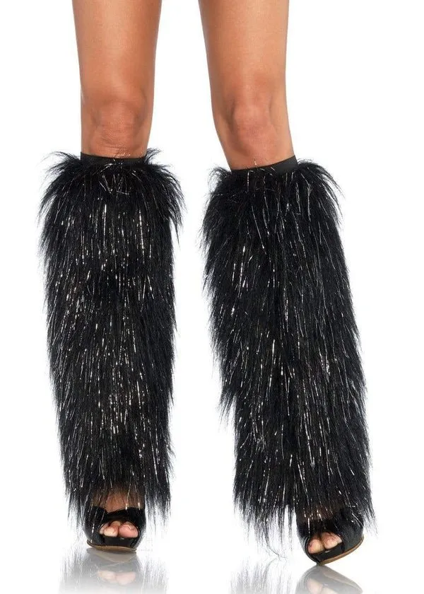 Furry Lurex Leg Warmers Black
