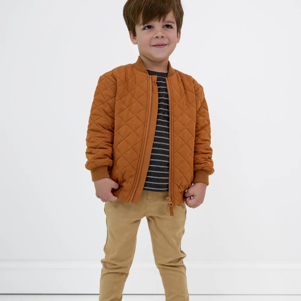 Golden Brown Quilted Varsity Jacket