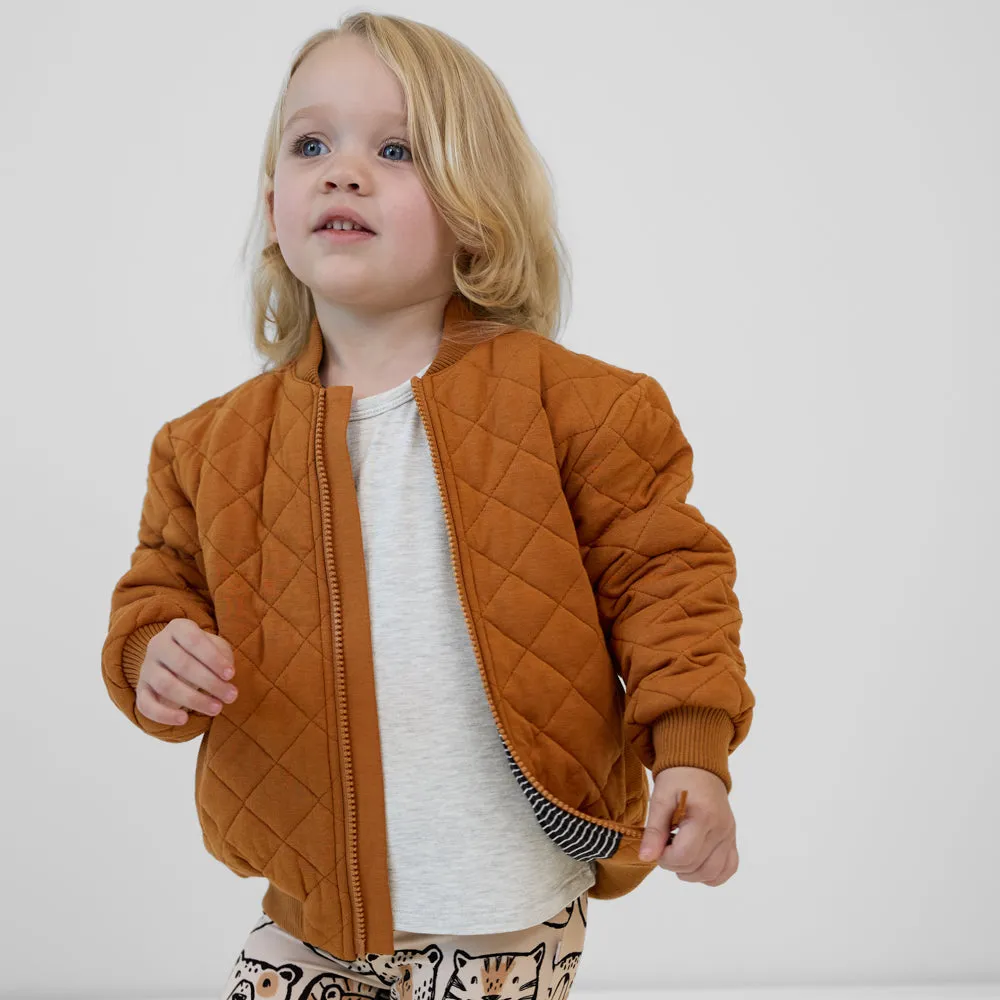 Golden Brown Quilted Varsity Jacket