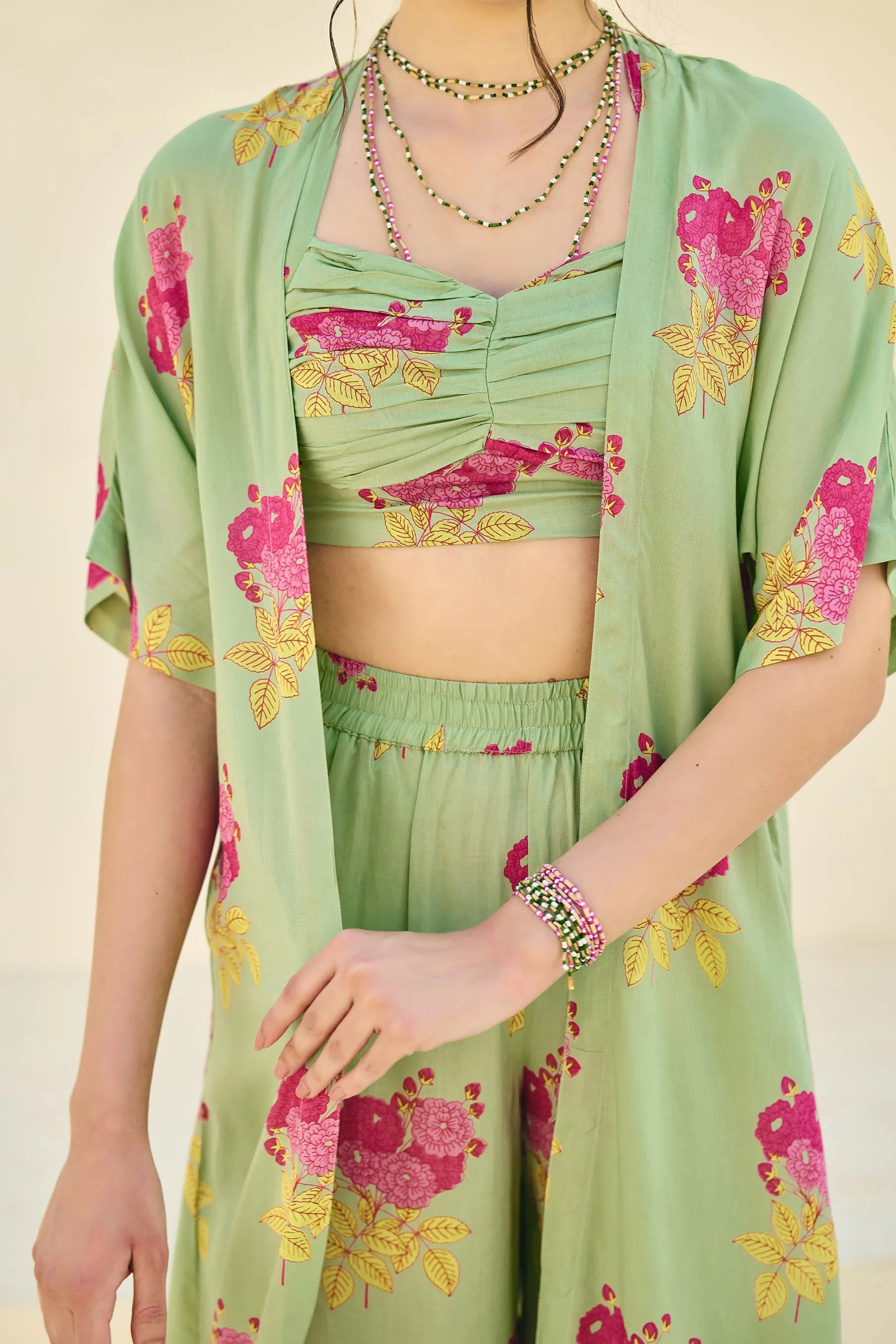 Green Booti Kimono Co-ord Set