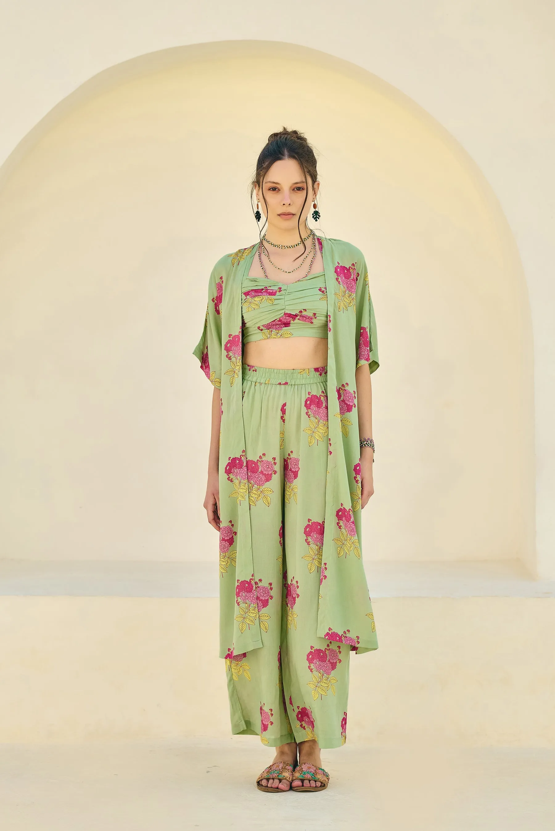 Green Booti Kimono Co-ord Set