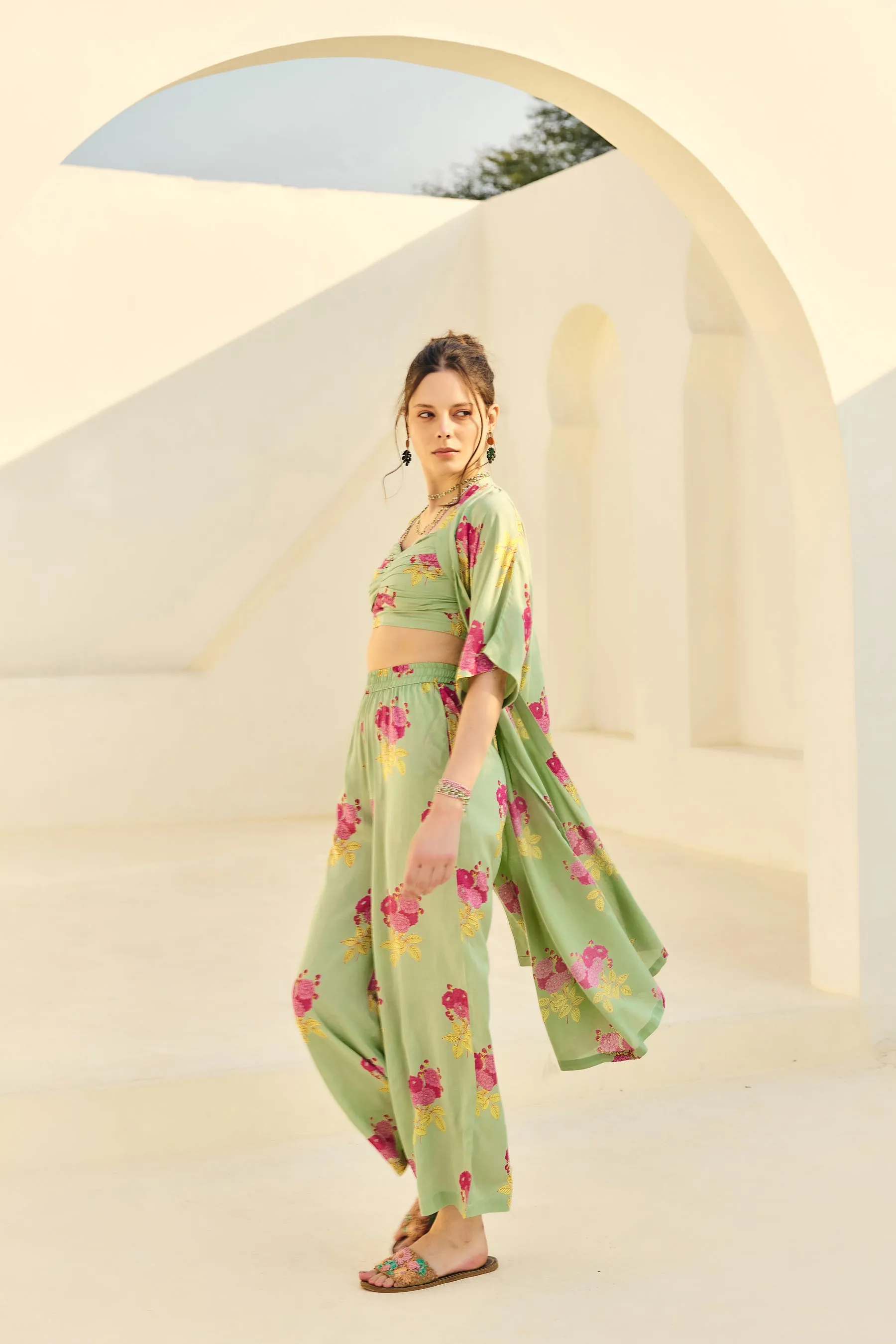 Green Booti Kimono Co-ord Set