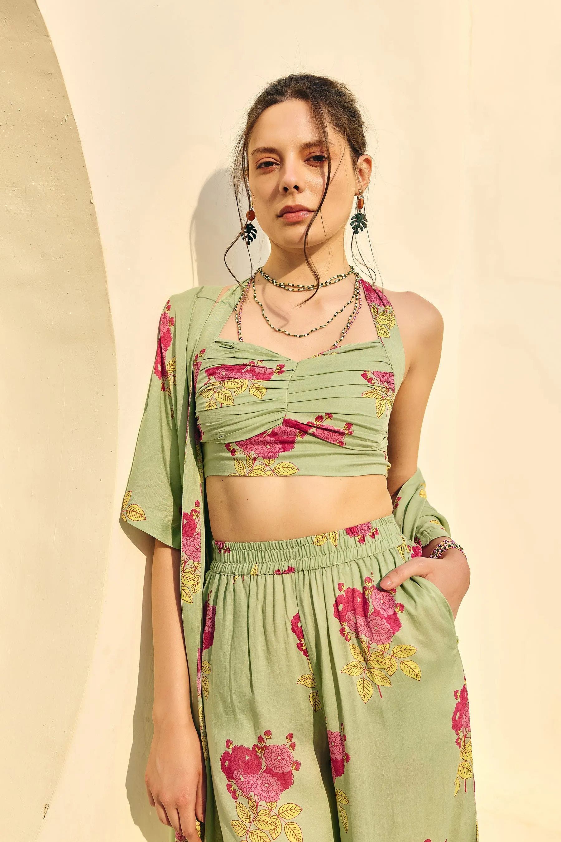 Green Booti Kimono Co-ord Set