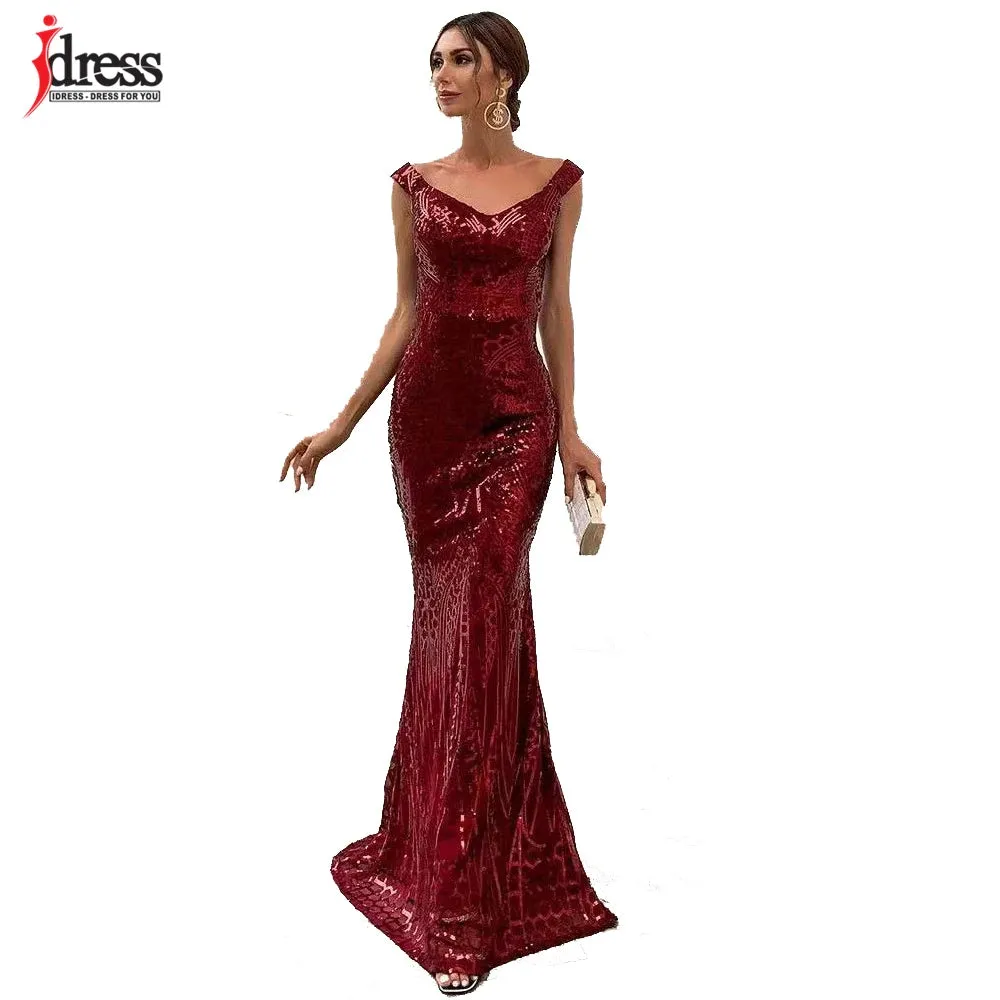 IDress Sexy Sequined Long Summer Dress Elegant Off Shoulder Evening Party Dresses 2023 Women Long Dress Sexy Bodycon Maxi Dress