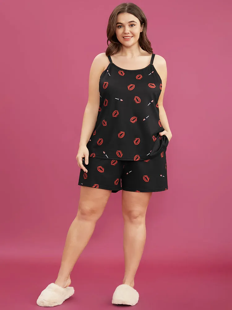 Lip Print Sleeveless Cami Top