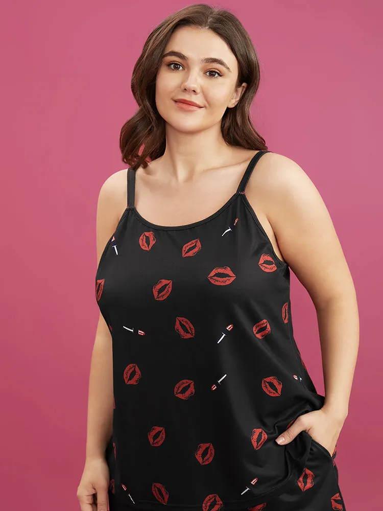 Lip Print Sleeveless Cami Top