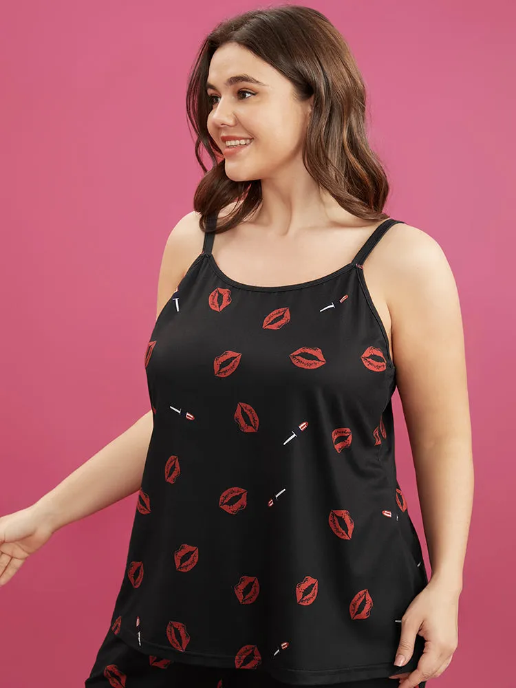 Lip Print Sleeveless Cami Top